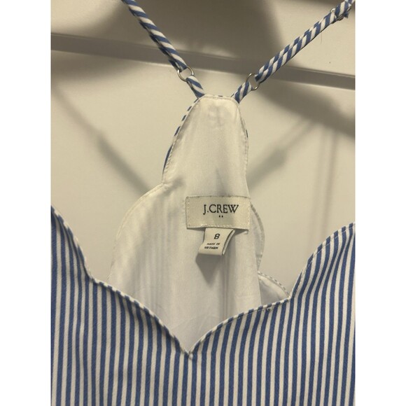 J Crew Womens Blue White Striped Scallop Spaghetti Strap Tank Top Size 8 Preppy - Picture 2 of 4